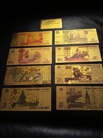 8 darabból álló, 24 kt arany rubel arany bankjegy