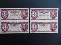 4 darab 100 forint 1989 Sorszámkövető bankjegyek UNC !   