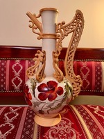 Antik fajansz hatalmas kancsó váza Zsolnay jellegű, talán Steidl Znaim áttört fül