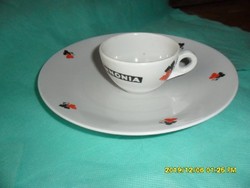Zsolnay Pannónia feliratos vastag csésze egy tányérra art deco