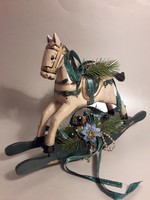 Karácsonyi fa hintaló lovacska nagy 20cm x 30 cm asztaldísz