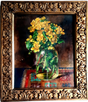 Angyalffy Erzsébet: „Sárga virágok üvegben” 39 x 33 cm.