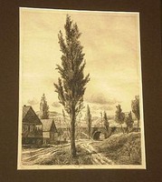 Gross Arnold - Nagymarosi táj 38 x 29 cm rézkarc