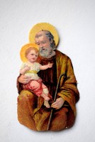 Antik  dombornyomott litho kép - Kis Jézus, Szent  József  8cm