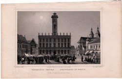 Városháza Pesten, acélmetszet 1859, Hunfalvy, Rohbock, eredeti, Budapest, Pest, főváros