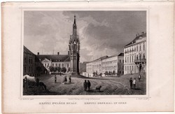 Hentzi emléke Budán, acélmetszet 1859, Hunfalvy, Rohbock, eredeti, Budapest, Buda, vár, emlékmű