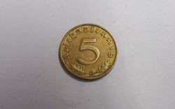 Német III. Birodalom,ritkább 5 Pfennig 1938 E!
