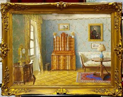 KENDE ISTVÁN/1865-1936/ : Enteriőr /1925/ , 51 x 71 cm,akvarell