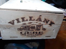 GERE VILLÁNYI, nagy méretű bortartó fa doboz, Egykori KOPAR bor tároló fa doboz reklám ajándék