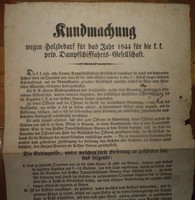 Gőzhajózási Társaság. Kundmachung / Tüzifa vásárlás 1844.