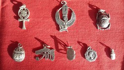 Egyiptomi ezüst medálok, Ízisz, Hórusz szeme, Nofretiti, egyiptomi kereszt, szkarabeusz
