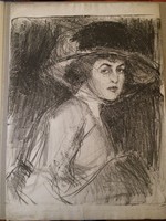Péter Dobrovits (petar dobrovic) - lady in a hat, lithograph, 1910