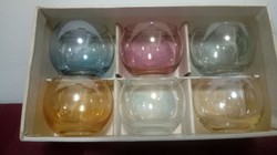 RETRO üveg kispohár garnitúra,6 különböző színű eredeti dobozában