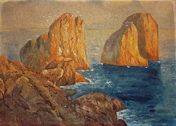 Italian Faraglioni laguna sea shore xx. St front of stylish antique oil painting!