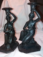 Öntött vas női szobor gyertyatartó pár MUNKÁCS
