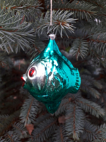 Régi zöld üveg? hal karácsonyfadísz - ritka retro karácsonyfadísz - karácsonyi dekoráció