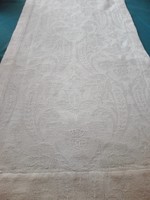 Vastag, nyers-fehér jacquard asztali futó, 145 x 33 cm 