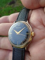 Vintage BULOVA 1961 Gold Plated Black Dial Men's Manual Wind Watch Leather Band  3,5 cm