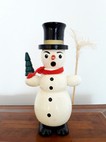 Karácsonyi füstölő fa figura hóember fabábú 16.5 cm