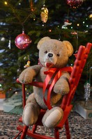 Nyelvét nyújtó nyitott szájú mackó - réti, retro maci - antik medve játék, teddy bear