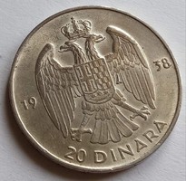 Jugoszláv ezüst 20 Dínár 1938.
