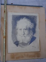 Magyar művész régi, őrülten aprólékos kidolgozású portréja, szignós, datált