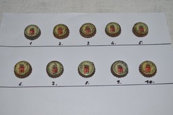10 db nemzeti színű festett, címeres parafás söröskupak ( Első Magyar Részvény Sörfőzde Kőbánya )