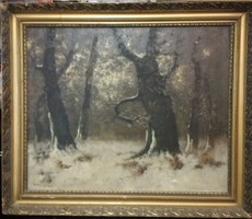 Szentgály Ferenc: Téli erdő. Eredeti olajfestmény!