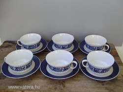 Alföldi kék mintás teáskészlet,6 darab csésze és alátét 