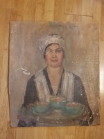 Kolár Nándorné Staub Cecilia/Cili viseltes olajfestménye, 60x70, vastag karton