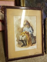 Veres szignós, 113 éves, remek akvarell, eredeti, menthetetlen keretében