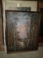 Saslina József, erdei táj, olajfestmény, szèp színekkel, vastag festékkel