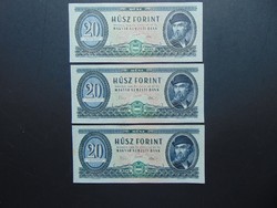 2 darab 20 forint 1969 sorszámkövető + 1 darab sorszám közeli bankjegy 