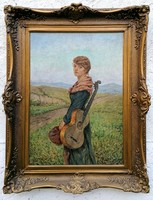 Rubovics Márk  (1867- 1947 ) " Lány gitárral...!!