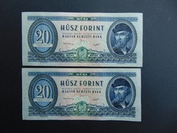 2 darab 20 forint 1949 Rákosi címer sorszámkövető UNC hibátlan bankjegyek !  