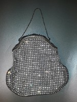 Antik régi ezüst színű fém színházi táska csillogó kövekkel