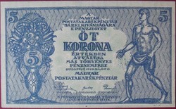 5 korona 1919 "MÁS TÖRVÉNYES"  aUNC-UNC - gyönyörű