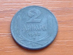 SZERBIA 2 DINÁR 1942 (BP) BUDAPEST CINK German Occupation WWII #