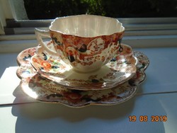 1906 Kézzel festett Viktoriánus, hullámos, girlandos teás csészével Mayer&Sherratt reggeliző készlet