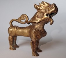Régi bronz kínai Fo kutya oroszlán sárkány figura feng shui dísz állat figura szobor díszfigura