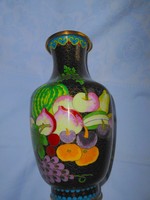 20 cm Rekesz zománc (Cloissoné)  váza RITKA gyümölcs minta