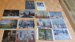 0T154 Régi 15 darabos,festményekről, postatiszta Orosz képeslap mappa eladó