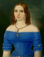 Fiatal lány kék ruhában miniatür portré