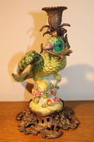 Gyertyatartó pár - Papagájok porcelán és bronz 