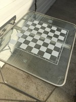 Retro kemping sakk üveg asztal - összecsukható aluminium - Polsport játék
