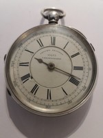 Angol ezüst férfi chronograph láncos szerkezetü zsebóra 1889.