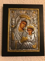  Mária Kis Jézussal ikon fa lapon.