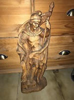 Faragott fa szobor 50 cm Szent Flórián a tűzoltók védőszentje