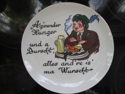 Vicces osztrák fali tányér, népi, vadászos