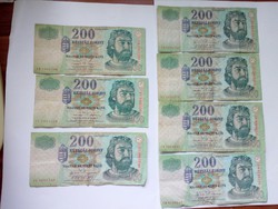 7 db Papír 200 Forint (1998-2007)